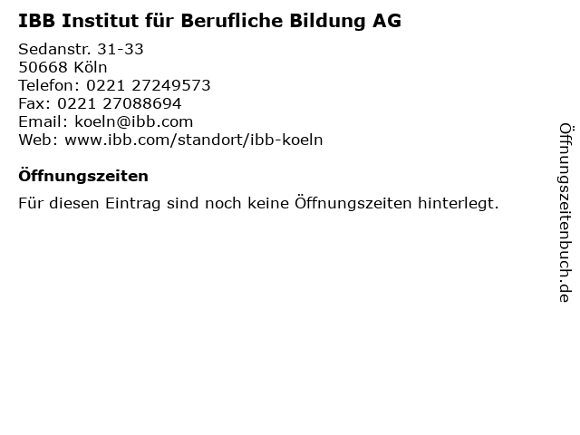 IBB Institut für Berufliche Bildung AG in Köln: Adresse und Öffnungszeiten