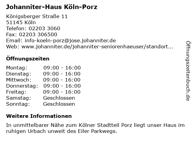 Johanniter-Haus Köln-Porz in Köln: Adresse und Öffnungszeiten