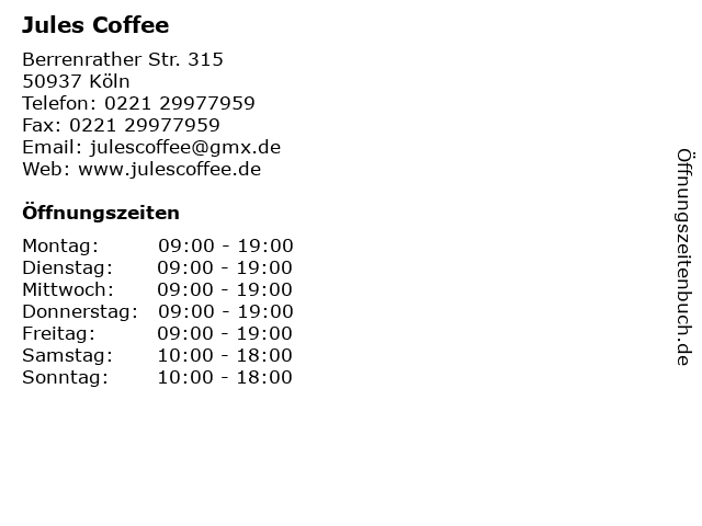 Jules Coffee in Köln: Adresse und Öffnungszeiten