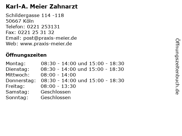 Karl-A. Meier Zahnarzt in Köln: Adresse und Öffnungszeiten