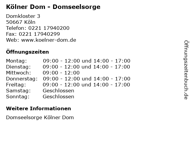 Kölner Dom - Domseelsorge in Köln: Adresse und Öffnungszeiten