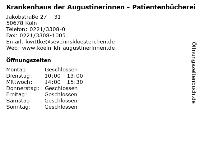 Krankenhaus der Augustinerinnen - Patientenbücherei in Köln: Adresse und Öffnungszeiten