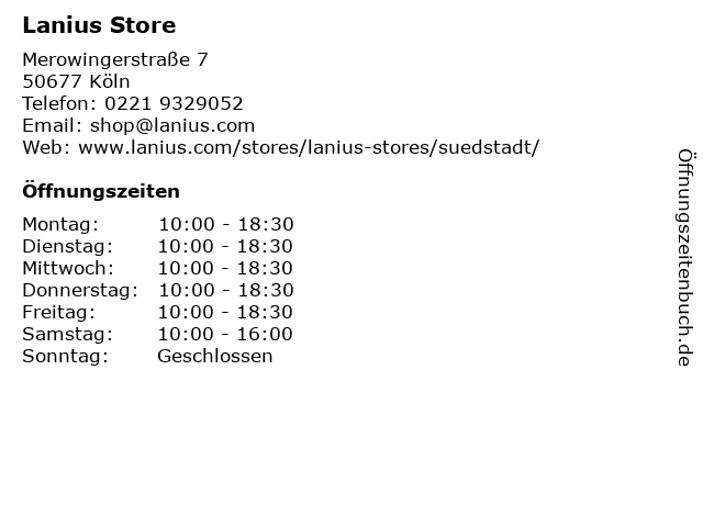Lanius Store in Köln: Adresse und Öffnungszeiten