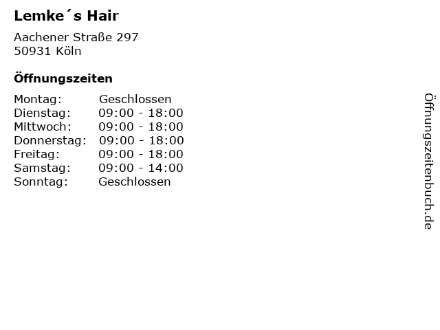Lemke´s Hair in Köln: Adresse und Öffnungszeiten