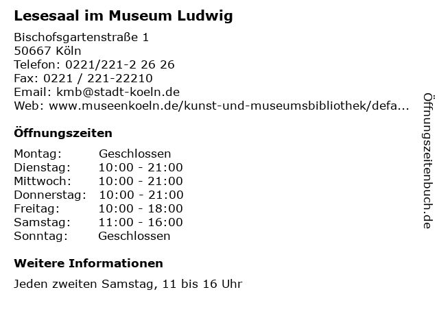 Lesesaal im Museum Ludwig in Köln: Adresse und Öffnungszeiten