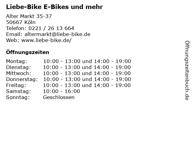 Liebe-Bike E-Bikes und mehr in Köln: Adresse und Öffnungszeiten