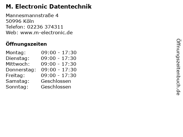 M. Electronic Datentechnik in Köln: Adresse und Öffnungszeiten