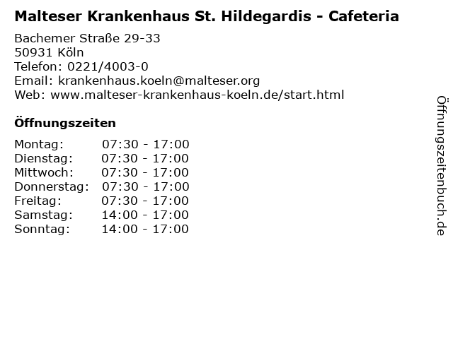 Malteser Krankenhaus St. Hildegardis - Cafeteria in Köln: Adresse und Öffnungszeiten