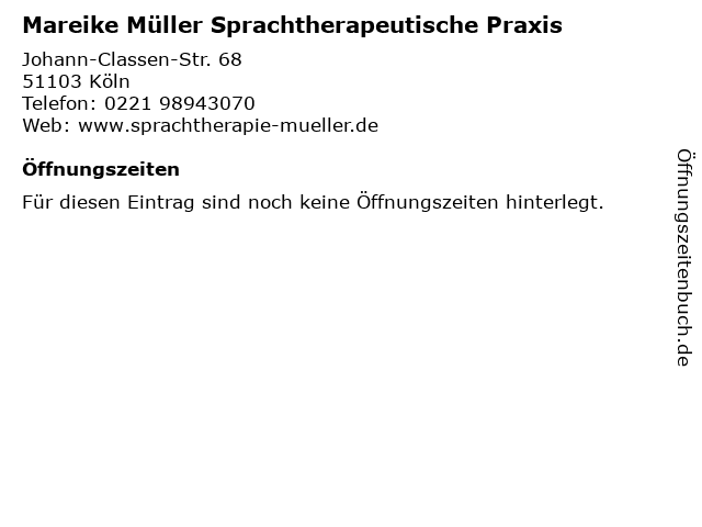 Mareike Müller Sprachtherapeutische Praxis in Köln: Adresse und Öffnungszeiten