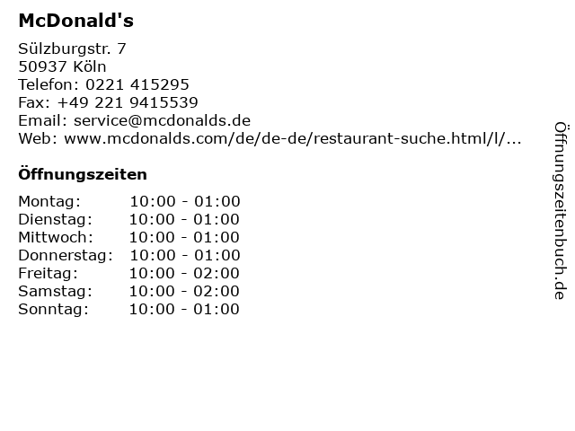 McDonald's in Köln: Adresse und Öffnungszeiten