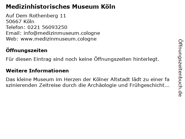 Medizinhistorisches Museum Köln in Köln: Adresse und Öffnungszeiten