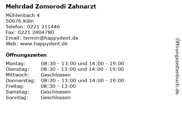 Mehrdad Zomorodi Zahnarzt in Köln: Adresse und Öffnungszeiten