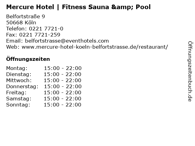 Mercure Hotel | Fitness Sauna & Pool in Köln: Adresse und Öffnungszeiten