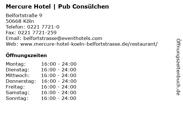 Mercure Hotel | Pub Consülchen in Köln: Adresse und Öffnungszeiten