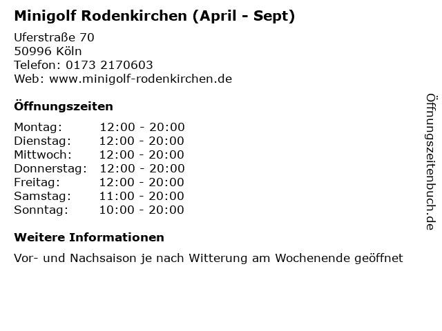 Minigolf Rodenkirchen (April - Sept) in Köln: Adresse und Öffnungszeiten