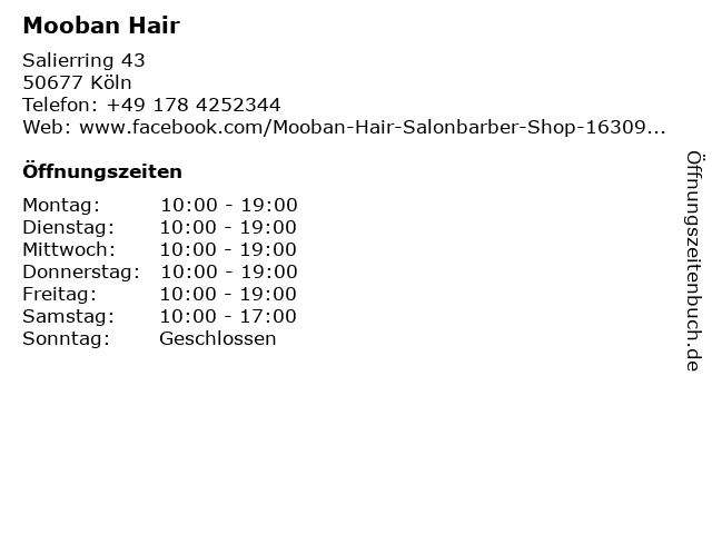 Mooban Hair in Köln: Adresse und Öffnungszeiten