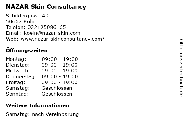 NAZAR Skin Consultancy in Köln: Adresse und Öffnungszeiten