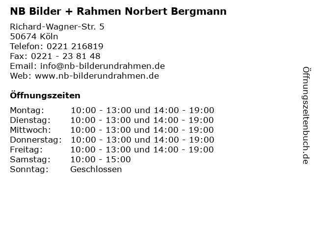 NB Bilder + Rahmen Norbert Bergmann in Köln: Adresse und Öffnungszeiten