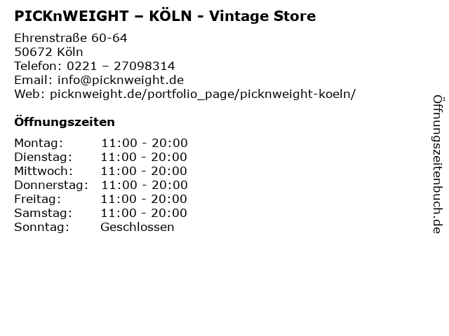 PICKnWEIGHT – KÖLN - Vintage Store in Köln: Adresse und Öffnungszeiten
