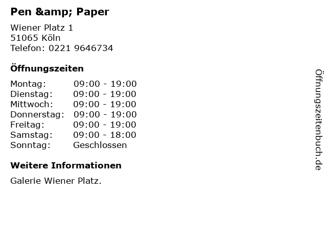 Pen & Paper in Köln: Adresse und Öffnungszeiten