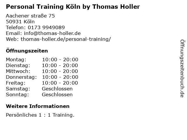 Personal Training Köln by Thomas Holler in Köln: Adresse und Öffnungszeiten