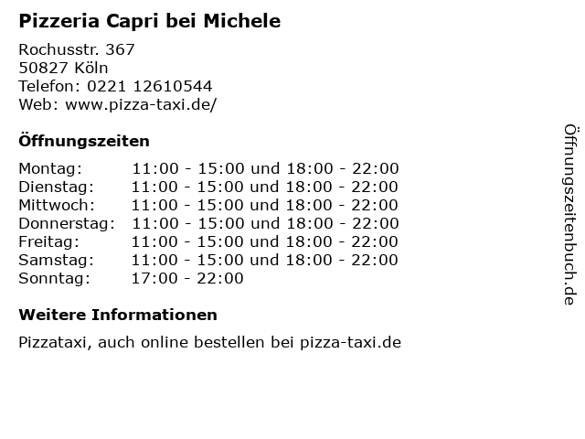 Pizzeria Capri bei Michele in Köln: Adresse und Öffnungszeiten