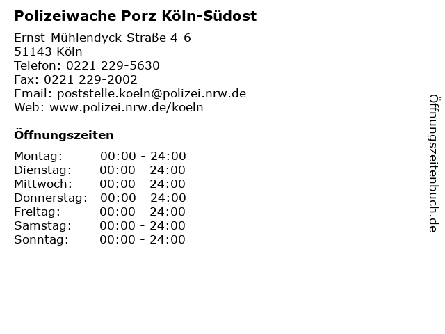 Polizeiwache Porz Köln-Südost in Köln: Adresse und Öffnungszeiten