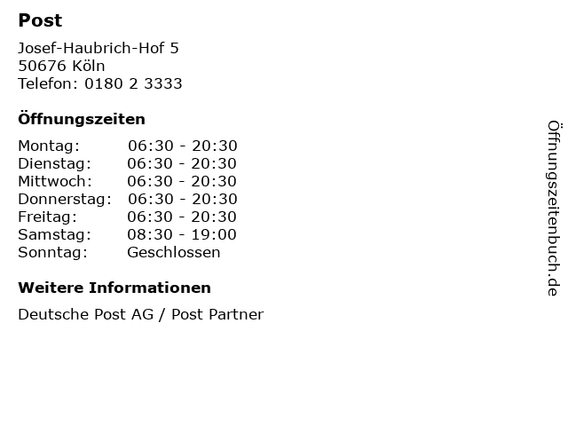 Post in Köln: Adresse und Öffnungszeiten