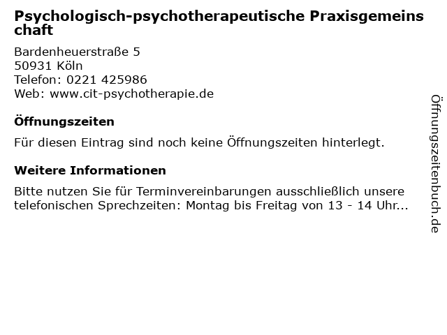Psychologisch-psychotherapeutische Praxisgemeinschaft in Köln: Adresse und Öffnungszeiten