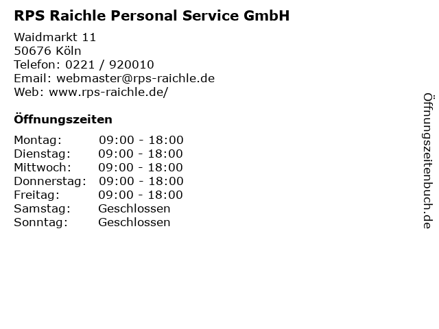 RPS Raichle Personal Service GmbH in Köln: Adresse und Öffnungszeiten