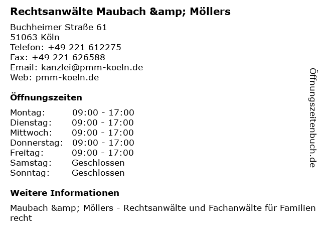 Rechtsanwälte Maubach & Möllers in Köln: Adresse und Öffnungszeiten
