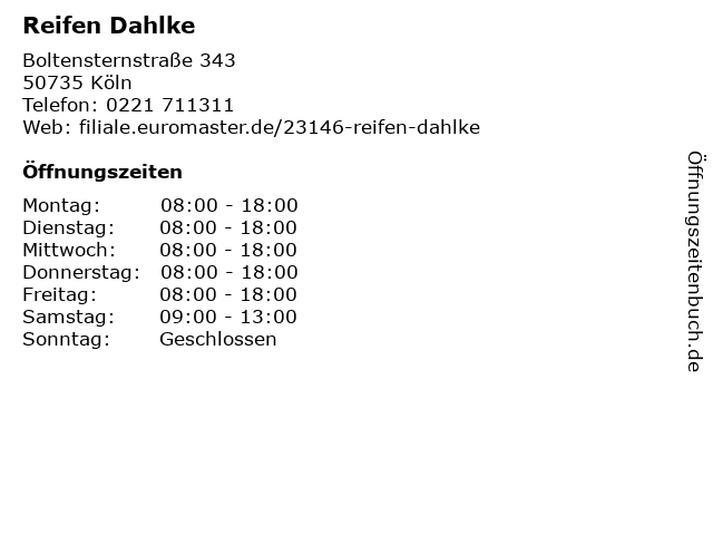 Reifen Dahlke in Köln: Adresse und Öffnungszeiten
