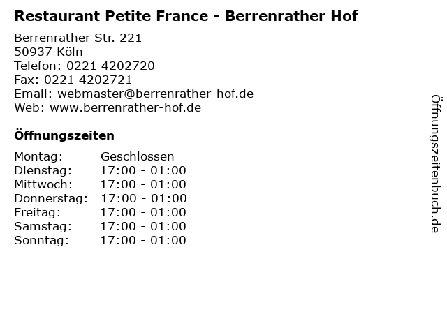 Restaurant Petite France - Berrenrather Hof in Köln: Adresse und Öffnungszeiten