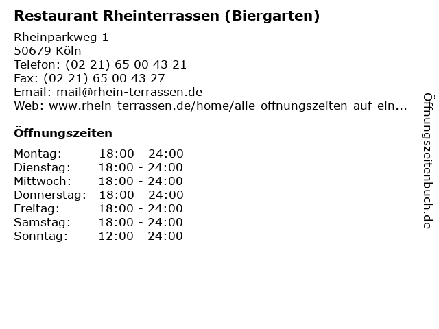 Restaurant Rheinterrassen (Biergarten) in Köln: Adresse und Öffnungszeiten