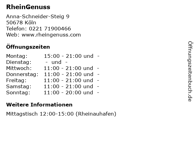 RheinGenuss in Köln: Adresse und Öffnungszeiten