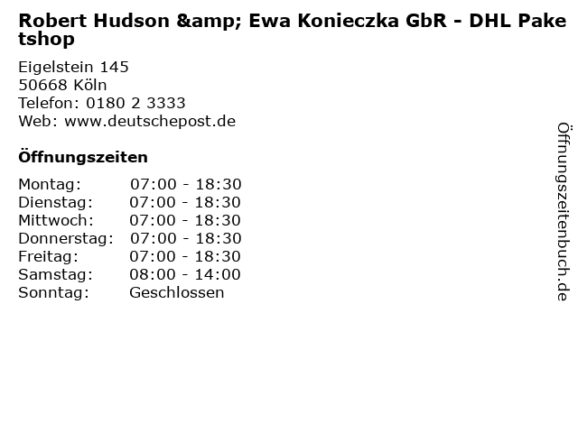 Robert Hudson & Ewa Konieczka GbR - DHL Paketshop in Köln: Adresse und Öffnungszeiten