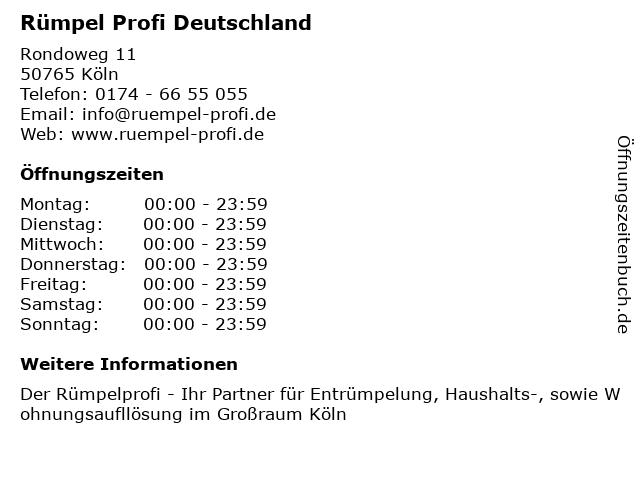 Rümpel Profi Deutschland in Köln: Adresse und Öffnungszeiten