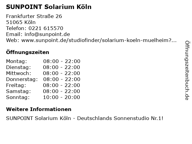 SUNPOINT Solarium Köln in Köln: Adresse und Öffnungszeiten