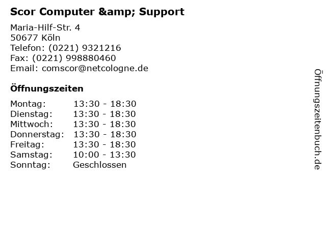 Scor Computer & Support in Köln: Adresse und Öffnungszeiten
