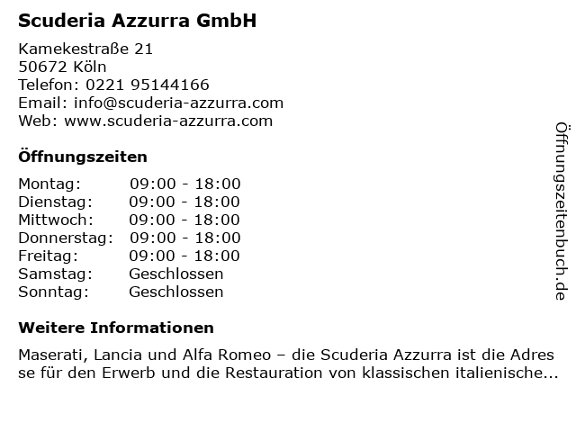Scuderia Azzurra GmbH in Köln: Adresse und Öffnungszeiten