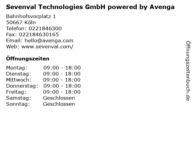 Sevenval Technologies GmbH powered by Avenga in Köln: Adresse und Öffnungszeiten
