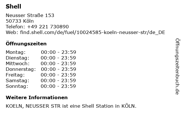 ᐅ Offnungszeiten Shell Station Neusser Strasse 153 In Koln