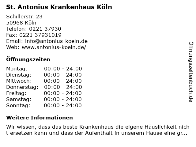 St. Antonius Krankenhaus Köln in Köln: Adresse und Öffnungszeiten