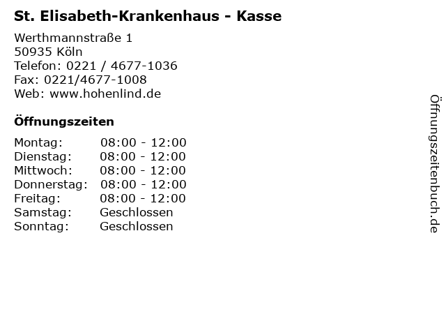 St. Elisabeth-Krankenhaus - Kasse in Köln: Adresse und Öffnungszeiten