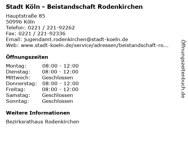 Stadt Köln - Beistandschaft Rodenkirchen in Köln: Adresse und Öffnungszeiten