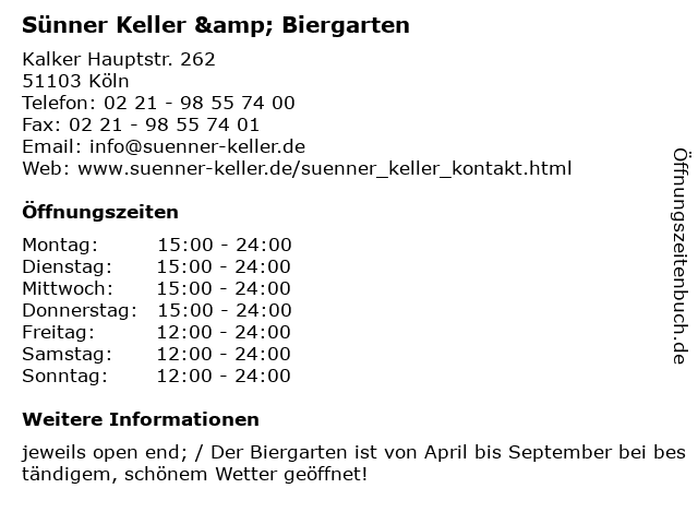 Sünner Keller & Biergarten in Köln: Adresse und Öffnungszeiten