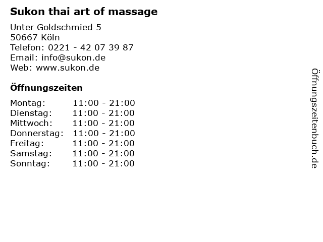 Sukon thai art of massage in Köln: Adresse und Öffnungszeiten