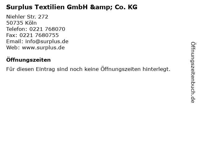 Surplus Textilien GmbH & Co. KG in Köln: Adresse und Öffnungszeiten
