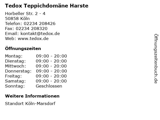 Tedox Teppichdomäne Harste in Köln: Adresse und Öffnungszeiten
