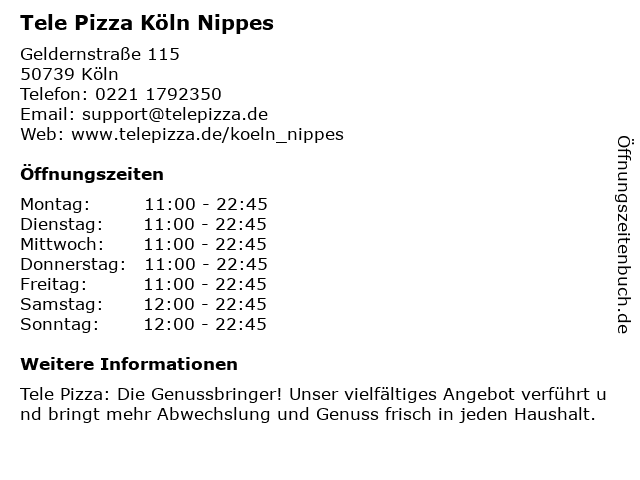 ᐅ Offnungszeiten Tele Pizza Geldernstrasse 115 In Koln